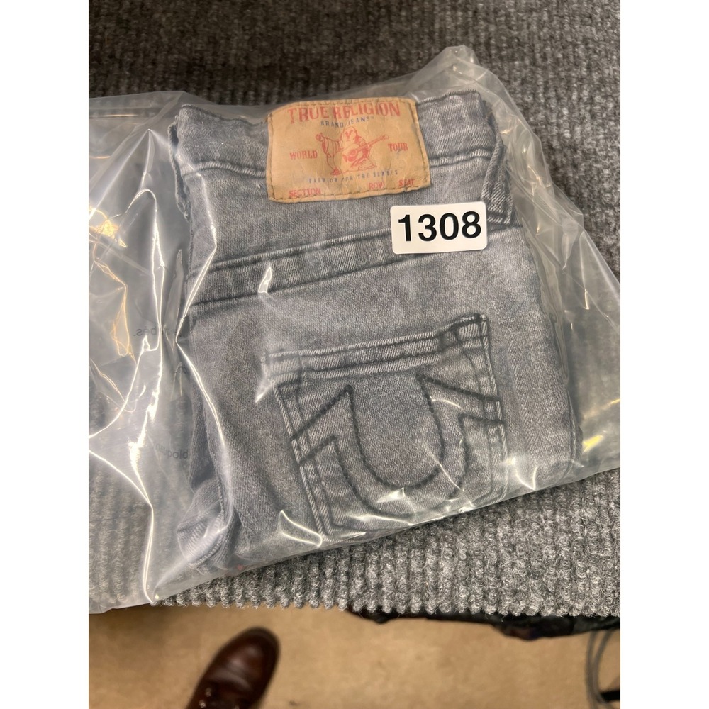 True Religion Jeans Youth 7 Geno Relaxed Slim Gray Wash Black Stitch - Picture 12 of 12